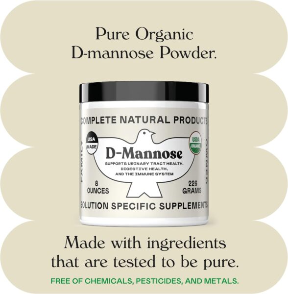 Complete Natural Products Organic D-Mannose Powder – 2000mg (2 Grams) – Non-GMO – Vegan Friendly – Urinary Tract Flush &