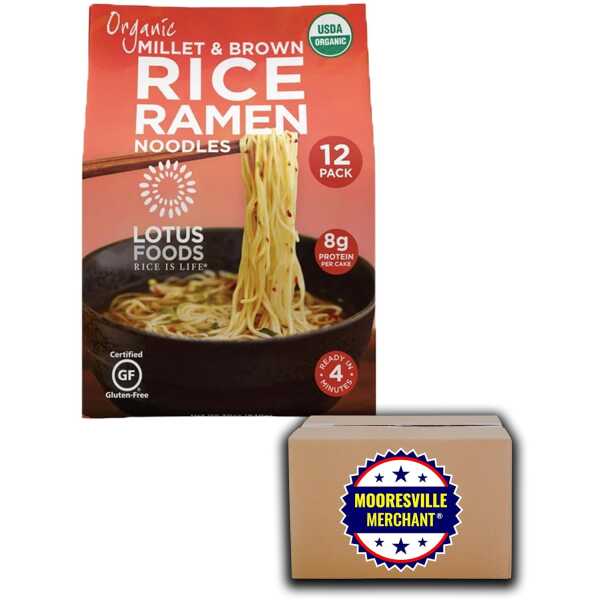 Lotus Foods Organic Millet & Brown Rice Ramen, 2.5 oz, 12 Dried Ramen Cakes with Mooresville Merchant Decal