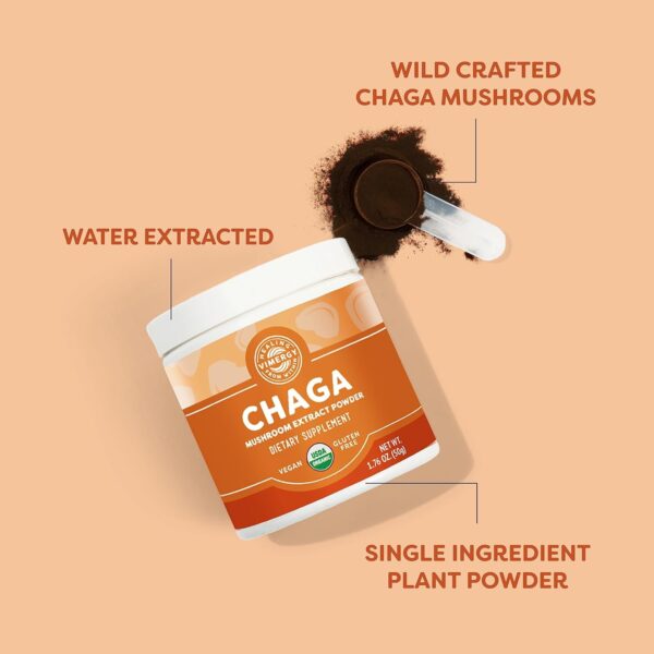 Vimergy USDA Organic Wild Chaga Mushroom Extract Powder, 33 Servings – Ideal in Chaga Tea, Coffee, Smoothies –