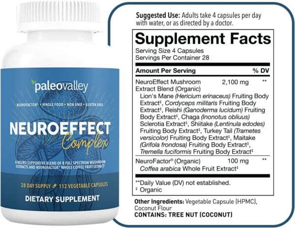 Paleovalley NeuroEffect – Neuro Mushroom Coffee Nutritional Supplement for Focus, Memory, and Energy Support – 28-Day Supply – 8