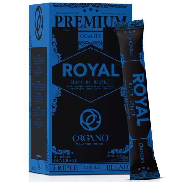 Organo Royal Black Medium Dark Roast Instant coffee – Infused with Triple Mushroom Blend | Ganoderma, CORDYCEPS, and LION’S