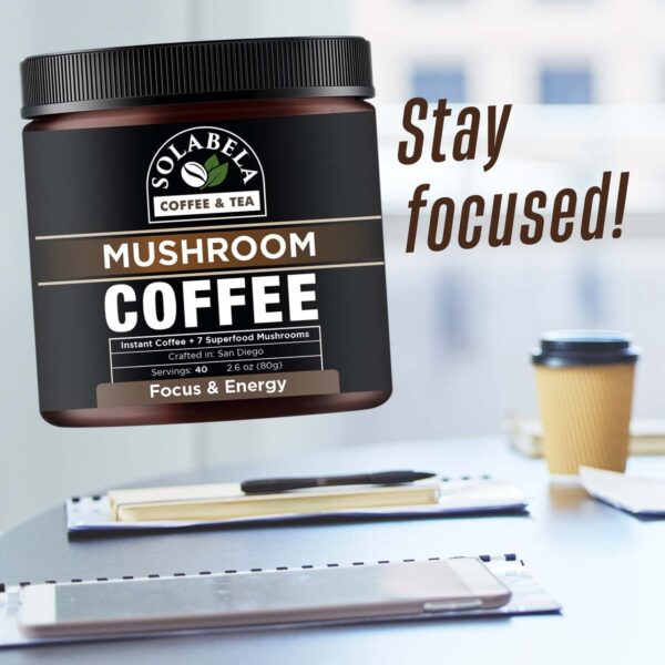 Solabela Coffee Organic Mushroom Coffee (38 Servings) with 7 Superfood Mushrooms, Great Tasting Arabica Instant Coffee, Includes