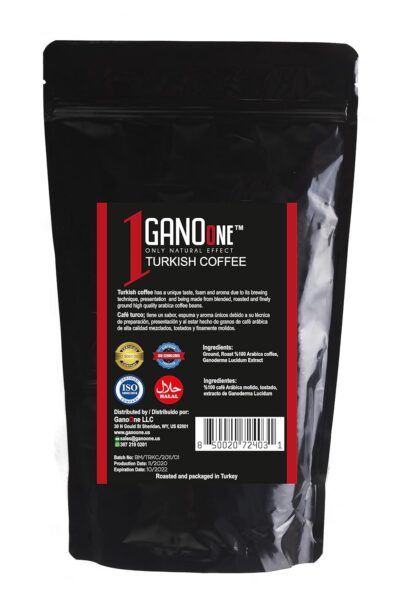 GanoOne Turkish Coffee with Cardamom include Ganoderma Reishi Mushroom Extract Medium Roast Ground Special Blend 100% Arabica