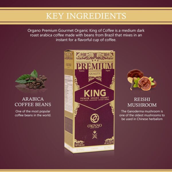 Organo Gold King Of Coffee Organic Premium Ganoderma Lucidum U.S.A. Packaging (1 Box)