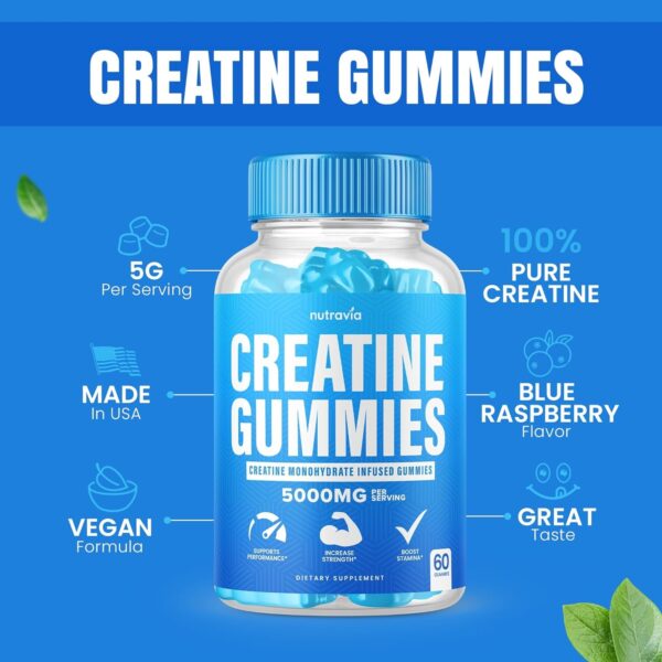 Creatine Gummies Infused with 5g Creatine Monohydrate for Men and Women, Strength, Endurance, Muscle Instantized Creatine,