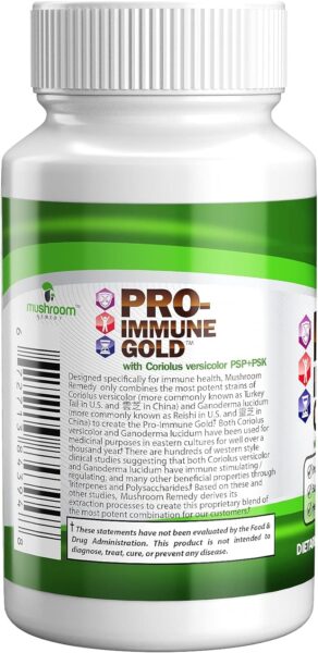 PRO-Immune Gold |Best Immune Support |Clinically Studied Coriolus versicolor PSP+PSK & Ganoderma lucidum Mushroom Mycelium