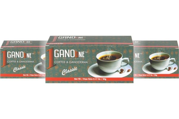 GanoOne Instant Classic Black Coffee with Ganoderma – Reishi Mushroom Extract Premium Blend 30 Single Serve Sachets, 6-pack