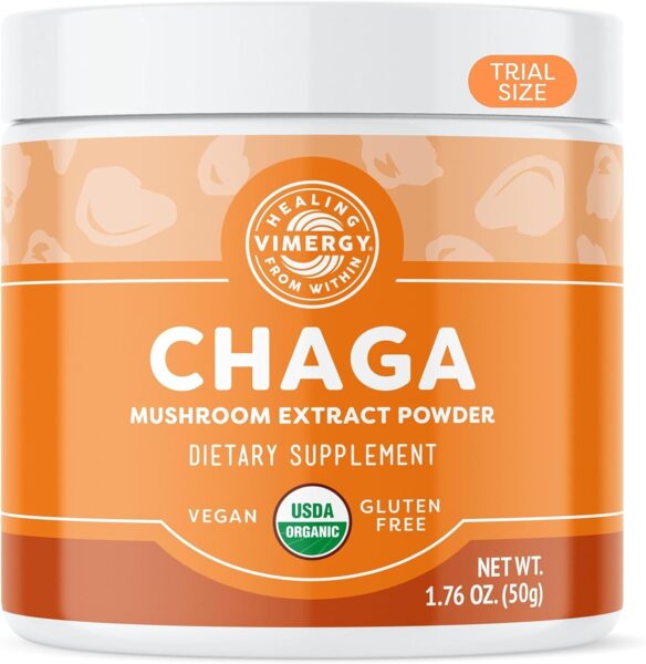 Vimergy USDA Organic Wild Chaga Mushroom Extract Powder, 33 Servings – Ideal in Chaga Tea, Coffee, Smoothies –