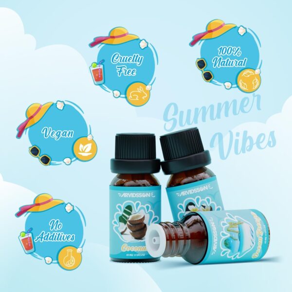 Summer Essential Oils Set, ARVIDSSON Tropical Fragrance Oil for Candle Making, Diffuser Scented Oil – Ocean Breeze, Pina Colada,