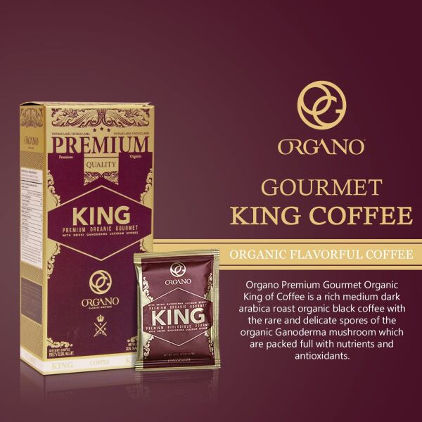 Organo Gold King Of Coffee Organic Premium Ganoderma Lucidum U.S.A. Packaging (1 Box)