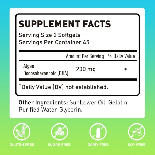 Algal sourced Omega-3& DHA Softgels for Kids, Brain, Eye and Heart Health, Cognitive & Immune Function, Learning, Social