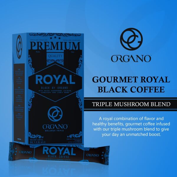 Organo Royal Black Medium Dark Roast Instant coffee – Infused with Triple Mushroom Blend | Ganoderma, CORDYCEPS, and LION’S