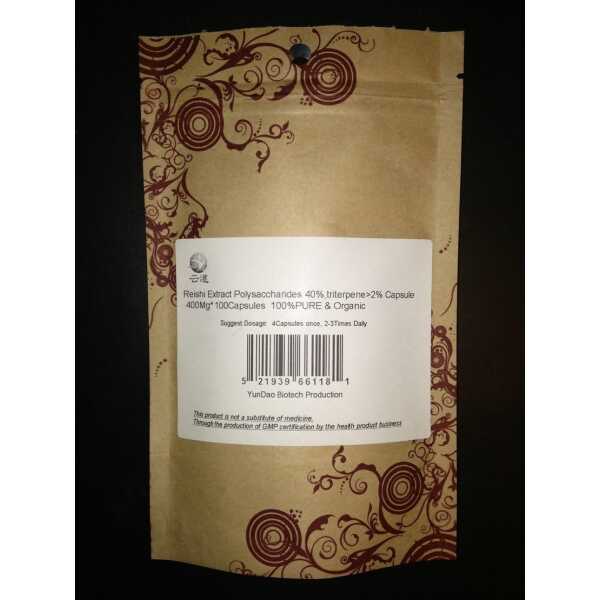 Reishi Ganoderma Lingzhi Mushroom Extract 400Mg x 1000 Capsules, 40% polyose, 2% triterpene