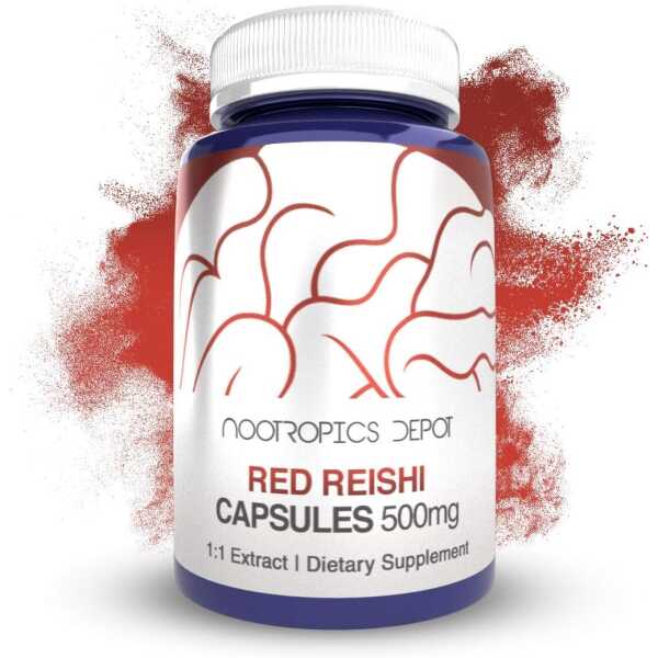 Nootropics Depot Red Reishi Mushroom Capsules | 500mg | 60 Count | Organic Whole Fruiting Body Mushroom Extract | Supports a