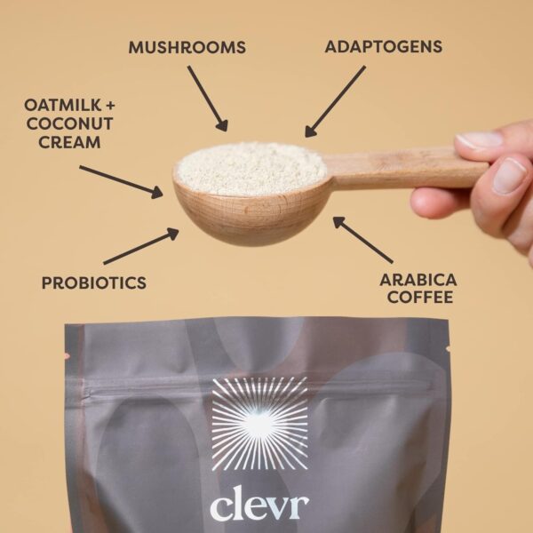 Clevr Blends Instant Coffee Latte Mix, Oat Milk Latte, 100% Arabica Beans Medium Roast Fair Trade, Superfood Creamer Powder,