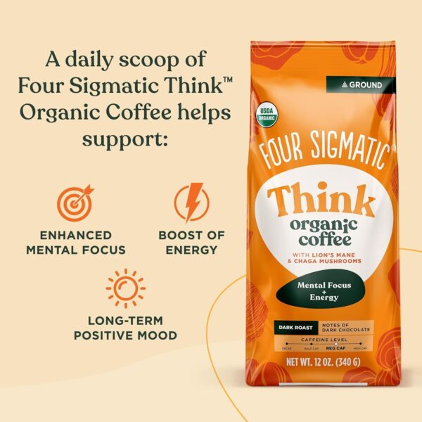 Four Sigmatic Happy Gut Organic Ground Coffee | Medium Roast Fair Trade Gourmet Coffee with Chaga & Turkey Tail | Immune