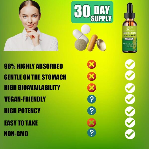 Extra Strength 2,000mg Mullein Drops for Lungs, Mullein Leaf Extract Supplement, Alcohol Free, High Absorption, Powerful and