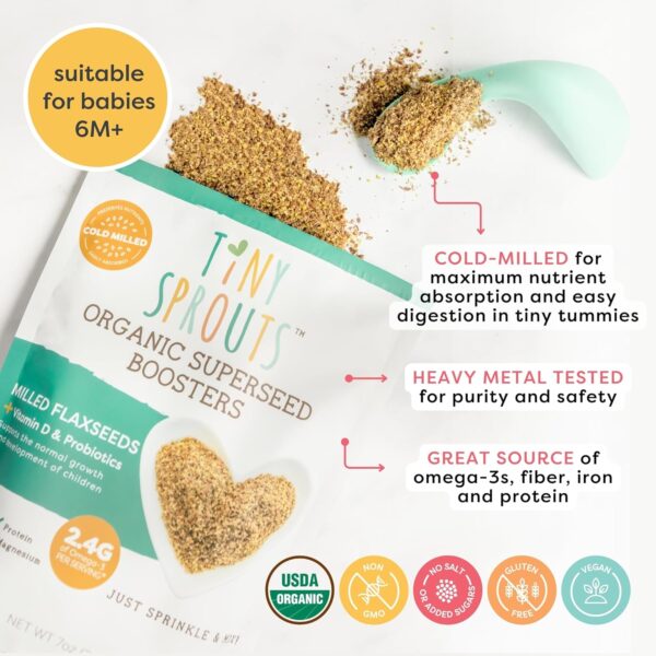 Tiny Sprouts Organic Milled Flax Seed and Milled Chia Seed Bundle + Full Serving Probiotic + Vitamin D3 I Superseed Booster for