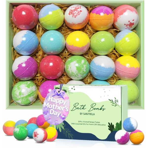 Bath Bombs for Women Gift Set, Mothers Day Gifts 20 Organic Bath Bombs with Essential Oil, Handmade SPA Bubble Bath Bombs for