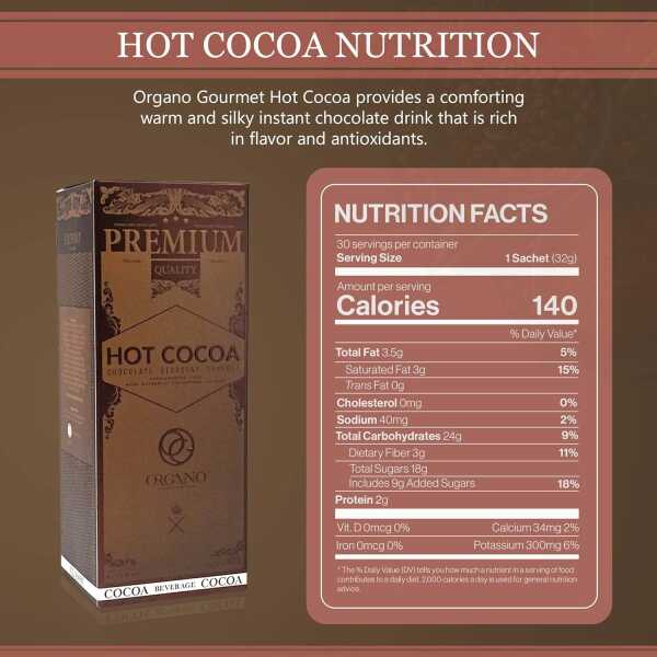 ORGANO Combo Pack, 1 box ROYAL Black Coffee and 1 box Hot Cocoa 100% Certified Organic Gourmet Coffee