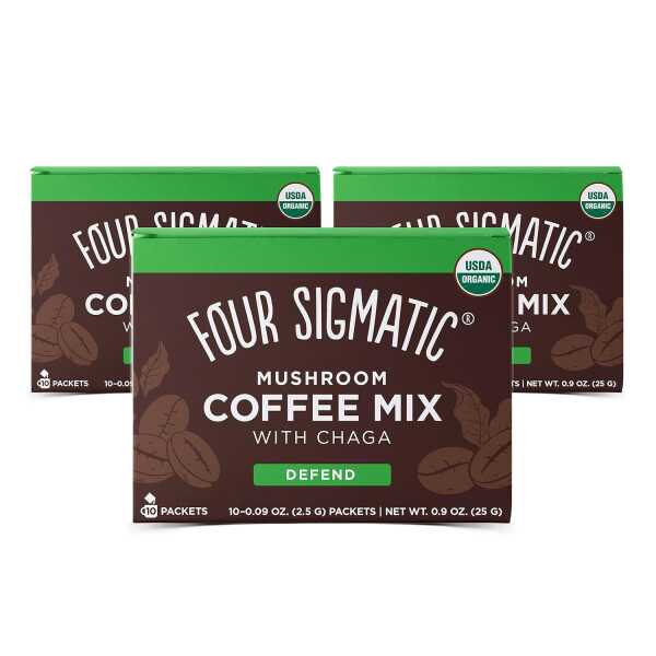 Four Sigmatic Mushroom Coffee Mix Cordyceps and Chaga Pack of 3 (30 Packets Total)