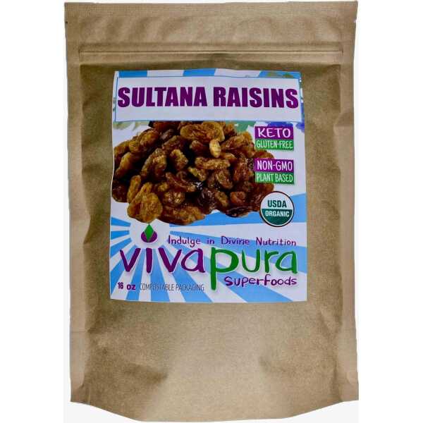 Raw Organic Sun-Dried Sultana Raisins, 1lb