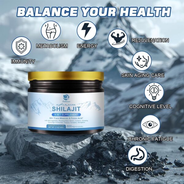 800Mg Himalayan Shilajit Resin, 9-in-1 Shilajit Supplement, Shilajit Pure Himalayan Organic, Ashwagandha, Rhodiola Rosea, Gingko