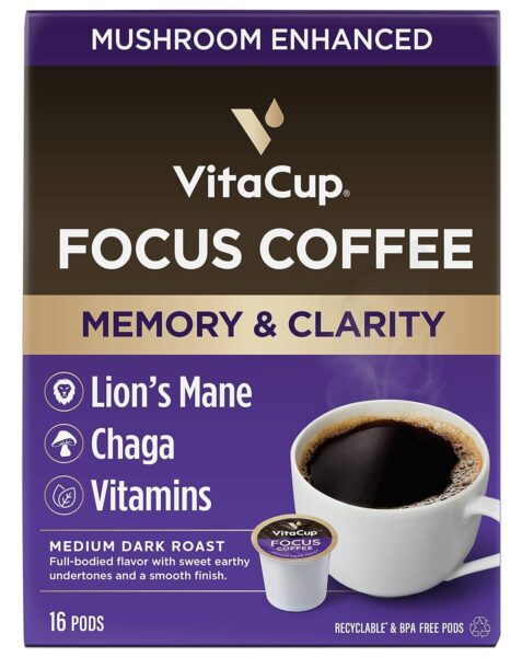 VitaCup Coffee Variety Pod Sampler Pack 48ct. (Lightning, Mushroom, Slim) Vitamin infused Recyclable Single Serve Pods