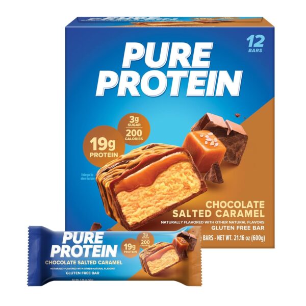 Pure Protein Bars, High Protein, Nutritious Snacks to Support Energy, Low Sugar, Gluten Free, Chocolate Salted Caramel 1.76 oz.,