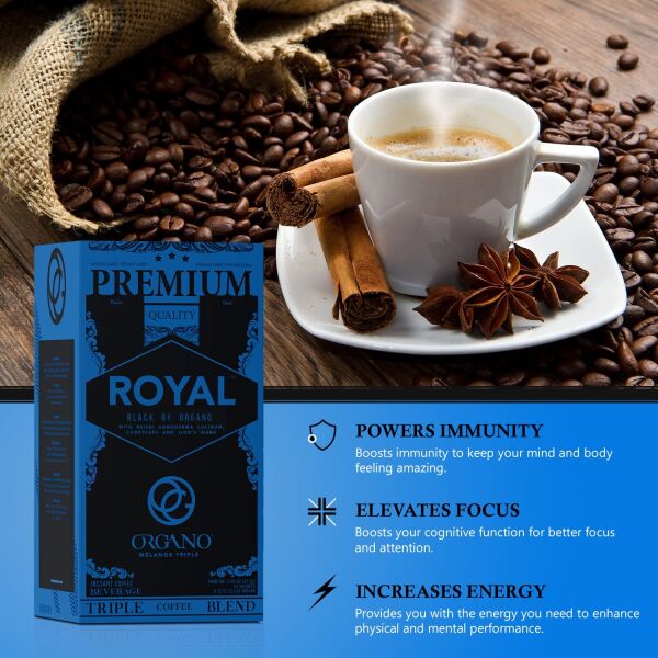 Organo Royal Black Medium Dark Roast Instant coffee – Infused with Triple Mushroom Blend | Ganoderma, CORDYCEPS, and LION’S