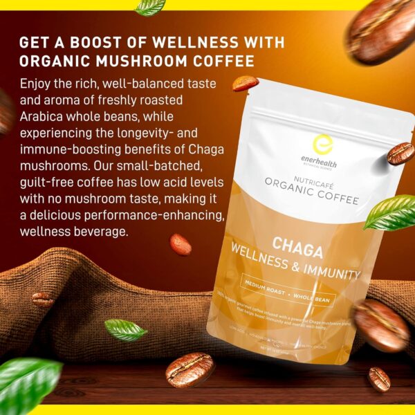 Enerhealth Botanicals NutriCafé Pure Reishi – Fairly Traded, Low Acid, Medium Roast Whole Arabica Bean Coffee, Infused with