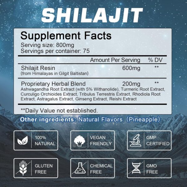 800Mg Himalayan Shilajit Resin, 9-in-1 Shilajit Supplement, Shilajit Pure Himalayan Organic, Ashwagandha, Rhodiola Rosea, Gingko