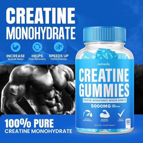 Creatine Gummies Infused with 5g Creatine Monohydrate for Men and Women, Strength, Endurance, Muscle Instantized Creatine,