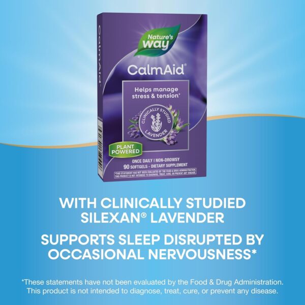 Nature’s Way CalmAid, Helps Manage Stress and Tension, Clinically Studied Lavender, Non-Drowsy, 90 Softgels