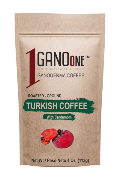 GanoOne Turkish Coffee with Cardamom include Ganoderma Reishi Mushroom Extract Medium Roast Ground Special Blend 100% Arabica