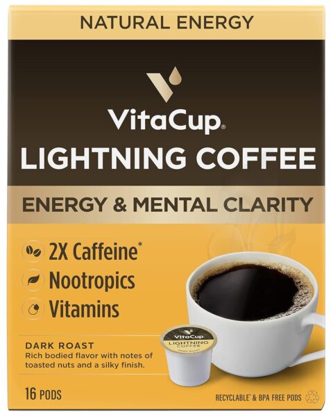 VitaCup Coffee Variety Pod Sampler Pack 48ct. (Lightning, Mushroom, Slim) Vitamin infused Recyclable Single Serve Pods