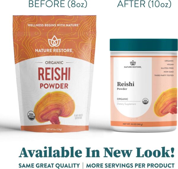 Nature Restore USDA Certified Organic Red Reishi Mushroom Powder, 10 Ounces, Non GMO, Gluten Free, Packaged in California,