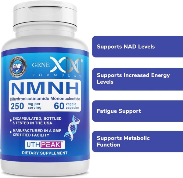 GENEX 250mg NMNH (60 Capsules – 30 Servings) | Uthpeak™ NMNH (Dihydronicotinamide Mononucleotide) NAD+ Precursor for Healthy