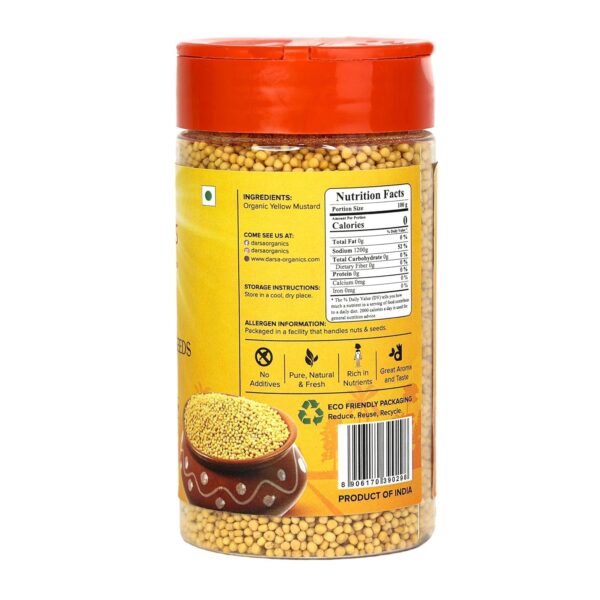 Darsa Organics Yellow Mustard Seeds 5.3 oz | Rai from India | USDA Organic | Kosher | Non-GMO Spices| Whole Spices & Herbs | Use