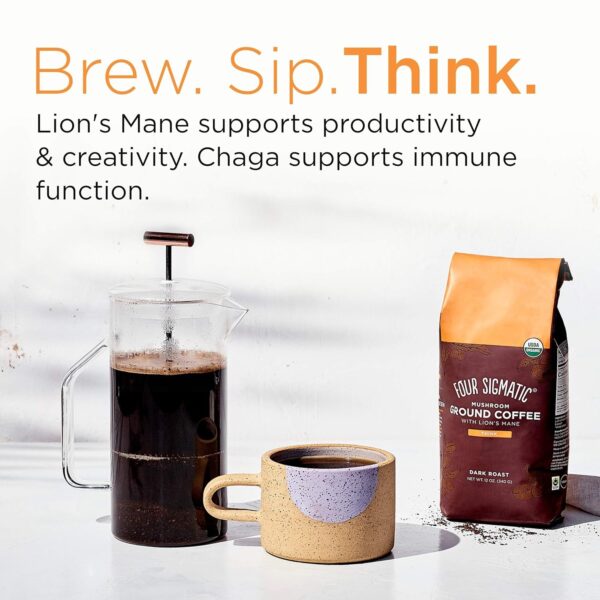 Four Sigmatic Lion’s Mane Mushroom Coffee Alternative with Organic Mushroom Ground Coffee | Focus, Memory & Immune Support