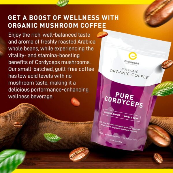 Enerhealth Botanicals NutriCafé Pure Reishi – Fairly Traded, Low Acid, Medium Roast Whole Arabica Bean Coffee, Infused with