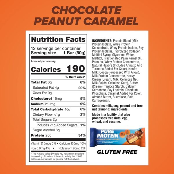 Pure Protein Bars, High Protein, Nutritious Snacks to Support Energy, Low Sugar, Gluten Free, Chocolate Salted Caramel 1.76 oz.,