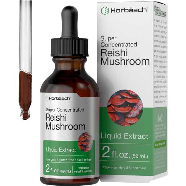 Horbaach Reishi Mushroom Supplement | 2 fl oz Liquid Extract | Ganoderma Lucidum Tincture | Vegetarian, Non-GMO, Gluten Free