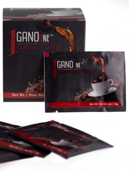 GanoOne Instant Classic Black Coffee with Ganoderma – Reishi Mushroom Extract Premium Blend 30 Single Serve Sachets, 6-pack