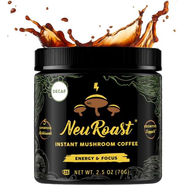 Organic Ground Mushroom Coffee by NeuRoast – Caramel Flavor | Low Acid, Smooth Taste | Premium Coffee with 5 Mushroom Blend –