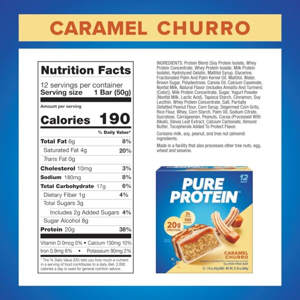 Pure Protein Bars, High Protein, Nutritious Snacks to Support Energy, Low Sugar, Gluten Free, Chocolate Salted Caramel 1.76 oz.,