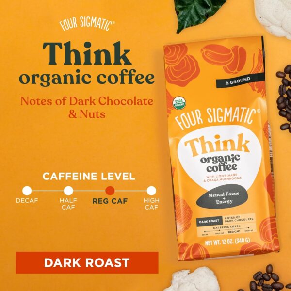 Four Sigmatic Calm Organic Decaf Ground Coffee | Swiss Water Decaf Coffee Ground | Decaffeinated Coffee with Chaga & Reishi