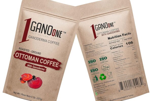 GanoOne Traditional Turkish Coffee with Ganoderma Reishi Mushroom Extract Medium Roast Ground Special Blend 100% Arabica Coffee