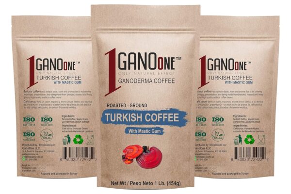 GanoOne Traditional Turkish Coffee with Ganoderma Reishi Mushroom Extract Medium Roast Ground Special Blend 100% Arabica Coffee