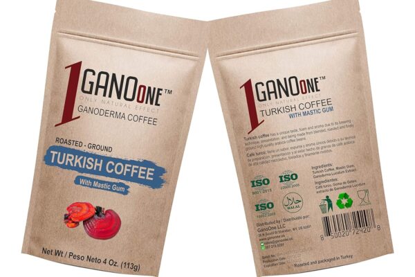 GanoOne Traditional Turkish Coffee with Ganoderma Reishi Mushroom Extract Medium Roast Ground Special Blend 100% Arabica Coffee